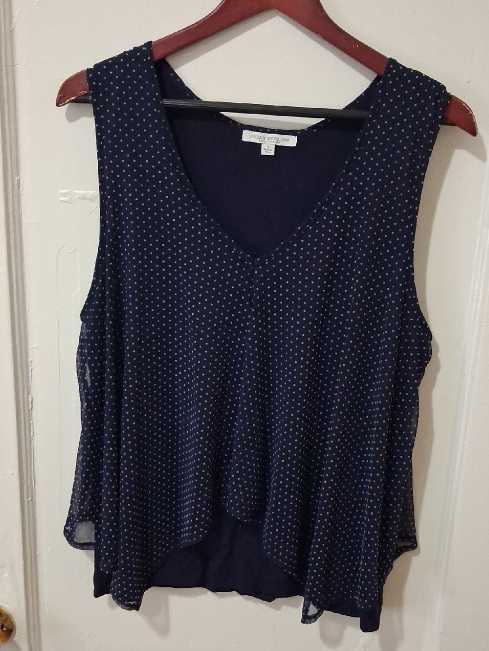Green Envelope Navy Polka Dot V-Neck Layered Tank